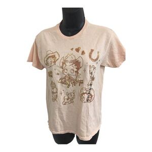 Betty Boop salmon peach gold graphic print‎ western themed tshirt size XS new